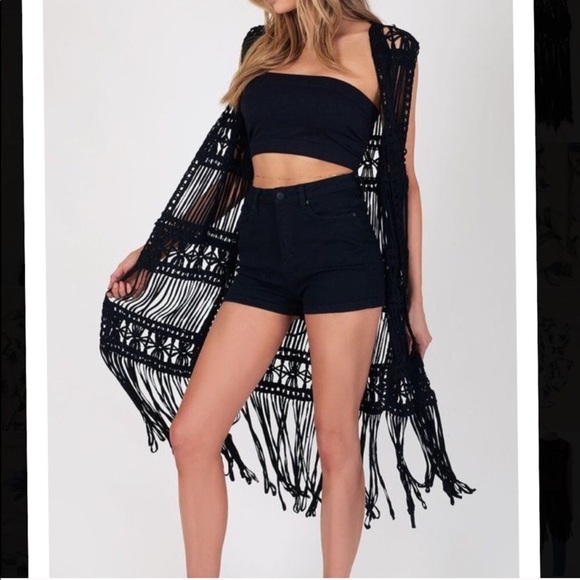 janice Other - Janice black crochet open vest